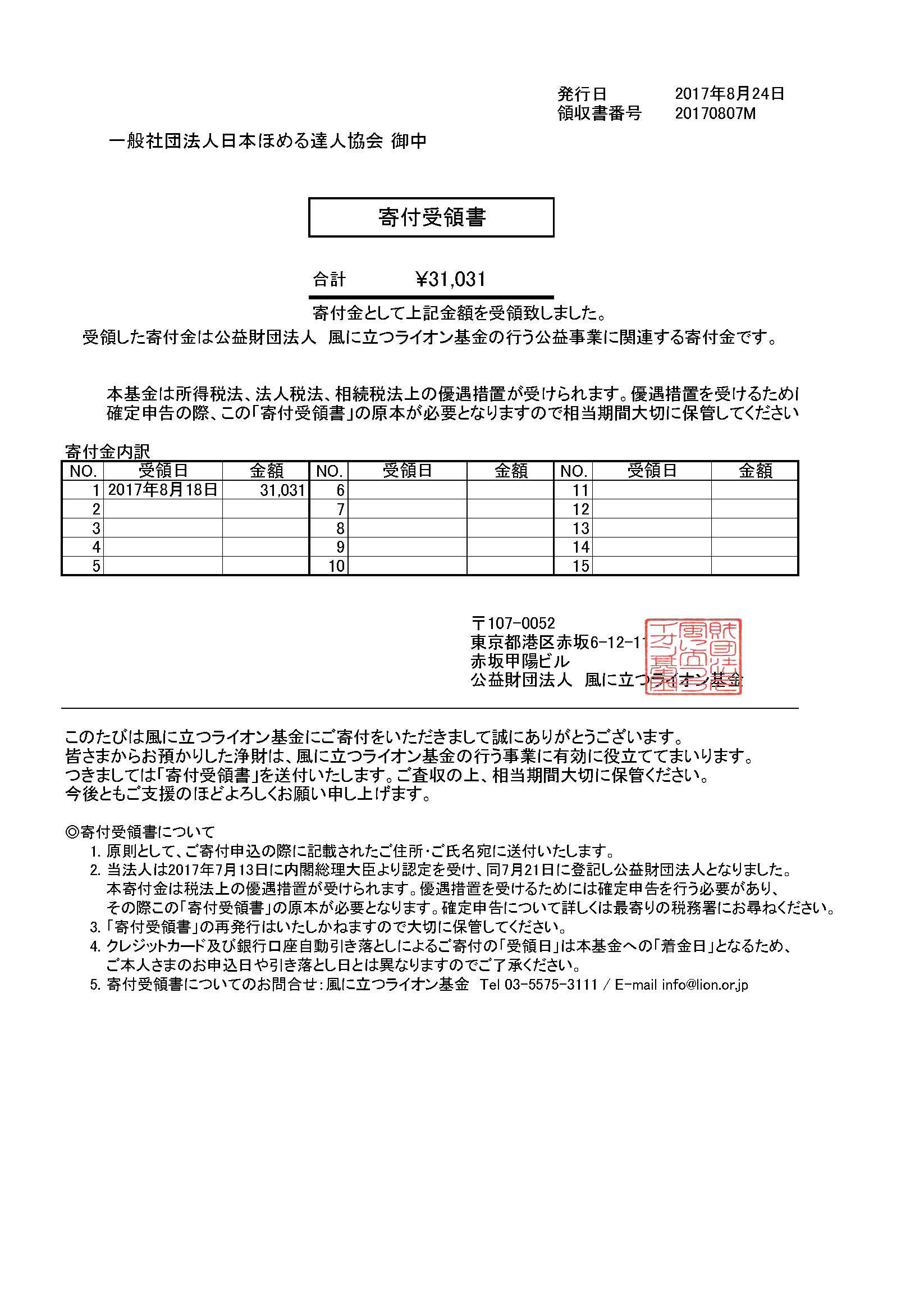 風の立つライオン寄付金