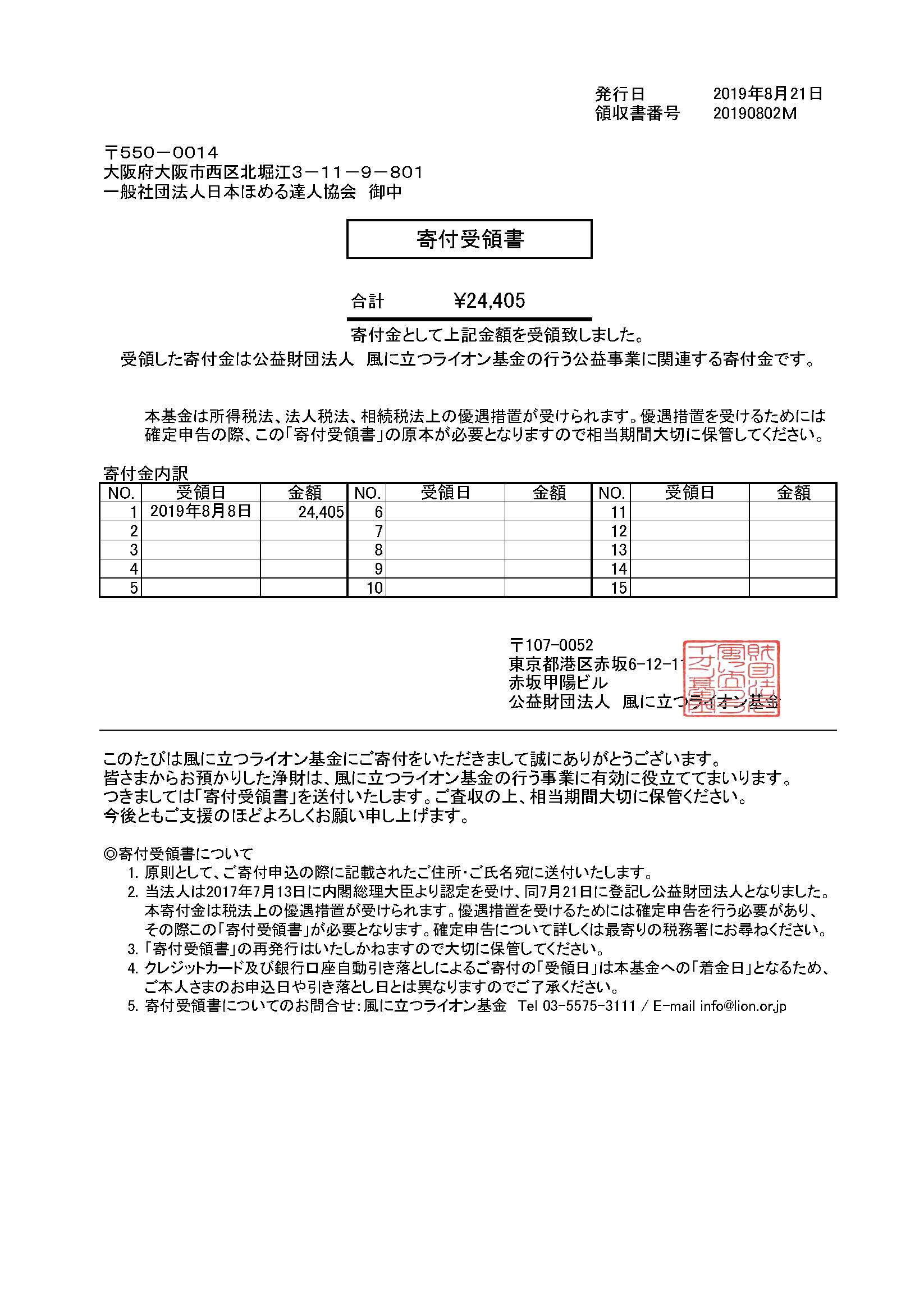 風の立つライオン寄付金